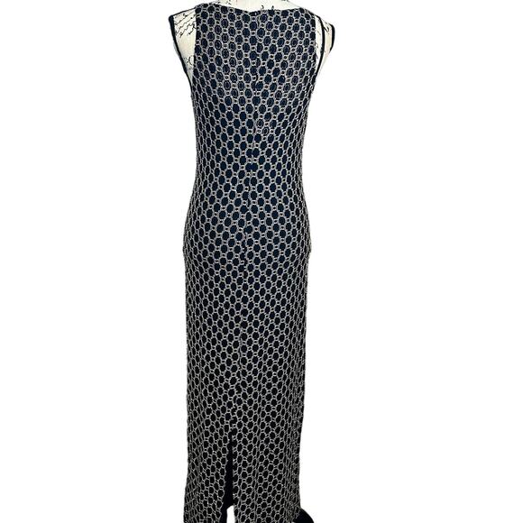 Vintage Maxi Dress Black Beaded Embroidered Sleeveless Slit 80s 90s Gothic - Picture 3 of 12